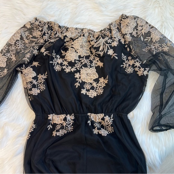 Nine West Gold Embroidered Off-The-Shoulder Maxi Dress - Picture 12 of 14